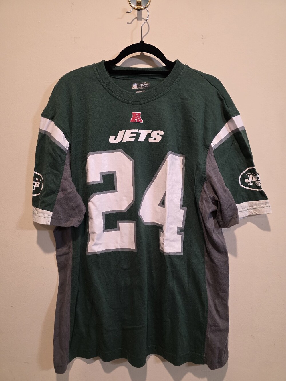 NFL Jets Green and Gray #24 Men's Short Sleeve Jersey